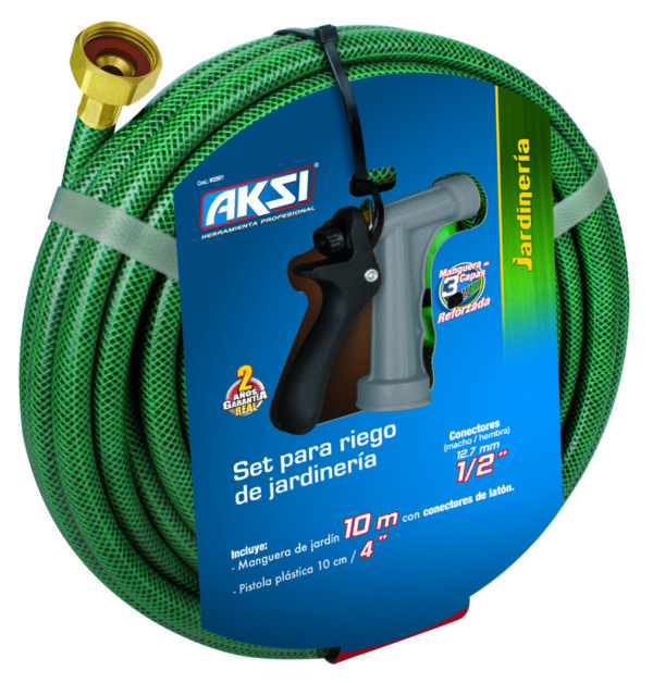 Kit manguera de jardin 10 mts con pistola de riego 4"