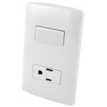 Contacto aterrizado y apagador sencillo de tecla con placa plástica - Blanco